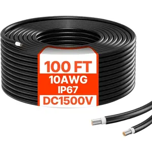 VEVOR 100FT Solar Panel Extension Cable, 10AWG Solar Extension Cable Wire with Female Male Waterproof Connectors, 6mm PV Cable for Home, Ship and RV Solar Panels, 100FT Black+ 100FT Red (Set of 2)VEVOR Super Brand Day