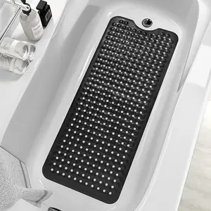 Rectangle Modern Non-Slip Shower & Bathtub Mat, 40x16 In Extra Long, with Suction Cups, Drain Holes, Machine Washable Bathroom Accessory