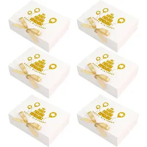 6 count Birthday  Boxes with Ribbon  Elegant White with  Foil Happy Birthday Design Large Collapsible  Boxes for Party Favors Packaging for Men Women and  HBD Presents
