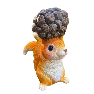 5 Inches Cute Squirrel Garden Statue Holding Pinecone, Hand-Painted Woodland Yard Decor, Whimsical Animal Ornament for Outdoor Spaces