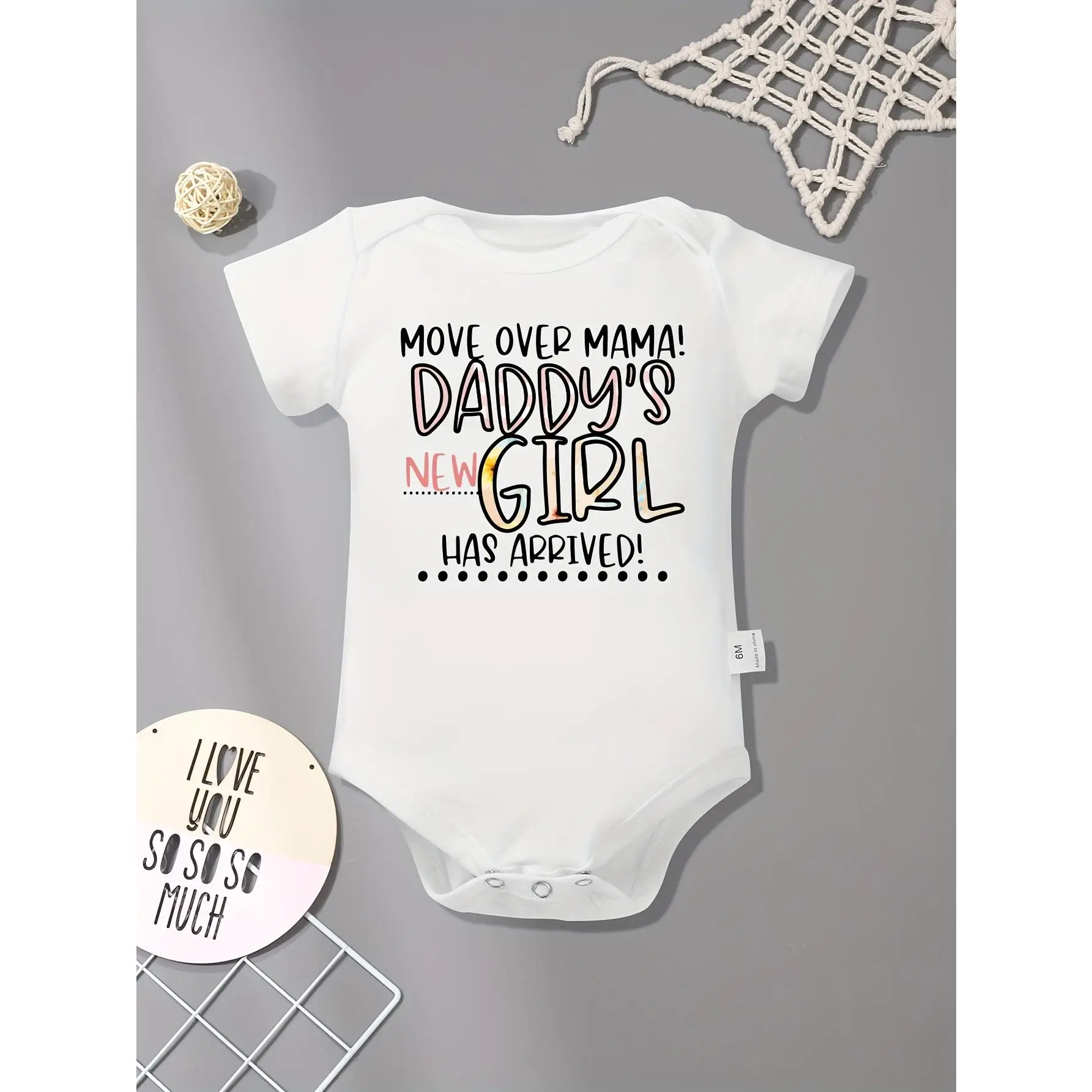 100% Cotton Baby Onesie - "Move Over Mama, Daddy's New Girl Has Arrived" Fun & Cute Letter Print, Soft & Comfortable Round Neck Short-Sleeve Romper fo