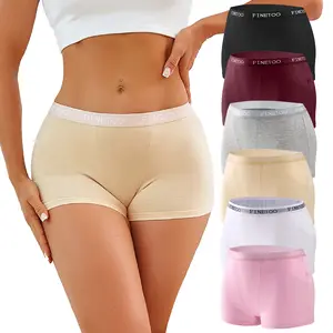 FINETOO 6 Pack Cotton Boyshorts for Women – Full Coverage, Breathable Boxer Briefs with Letter Waistband, Comfortable & Skin-Friendly Underwear for Everyday or Bridal Wear