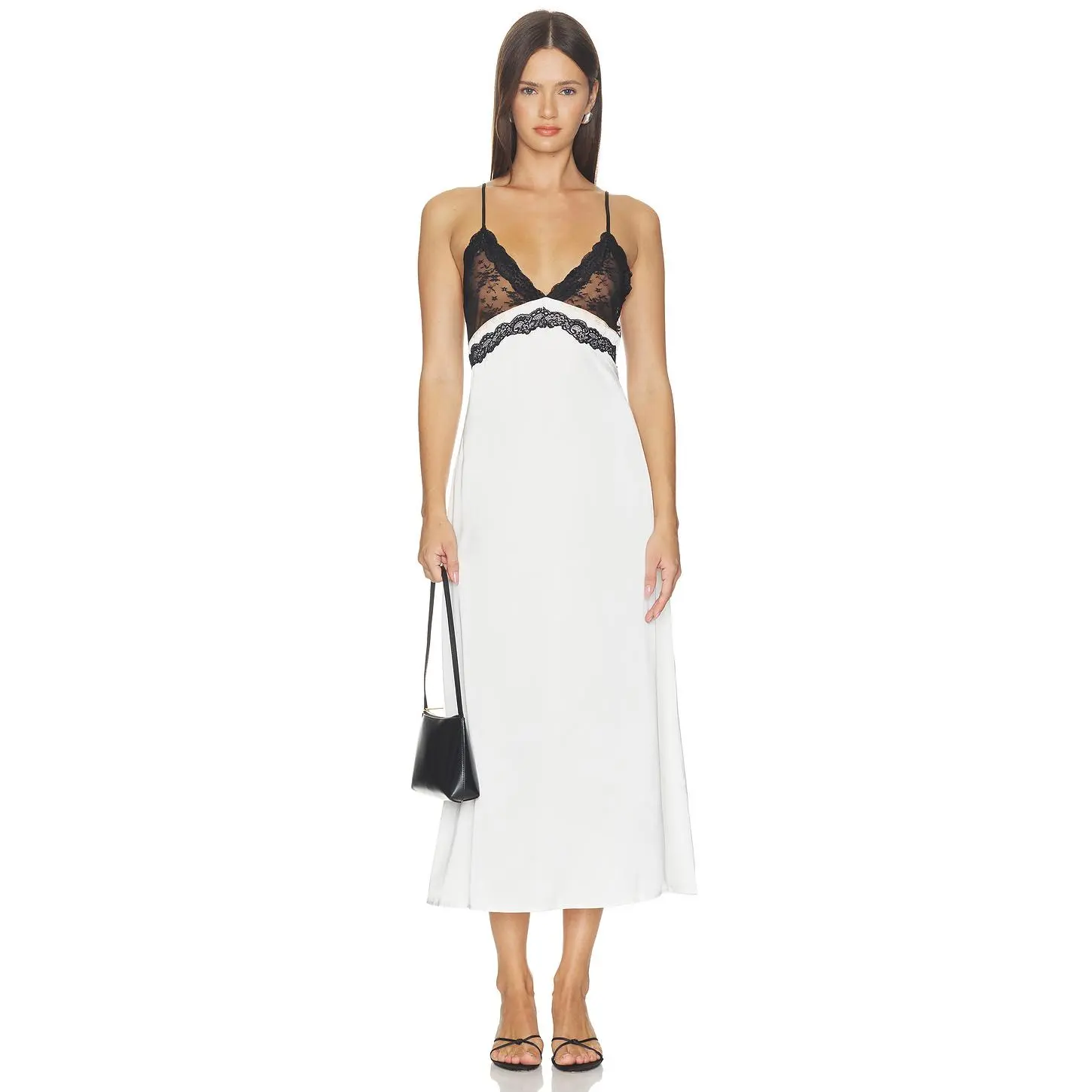 LIONESS Le Paris Lace Midi Dress in Pitch