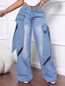 Women's Casual Loose-Fit Denim Jeans, Plain Pattern, Comfortable All-Season Wear, Perfect for Daily & Parties, Womenswear