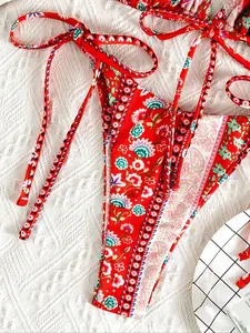 Women's Sexy Graffiti Print Swimsuit, Fashionable Beachwear, Comfortable Swimwear for Women, Perfect for Pool Parties, Floral Swimsuit, Floral Print Bikini