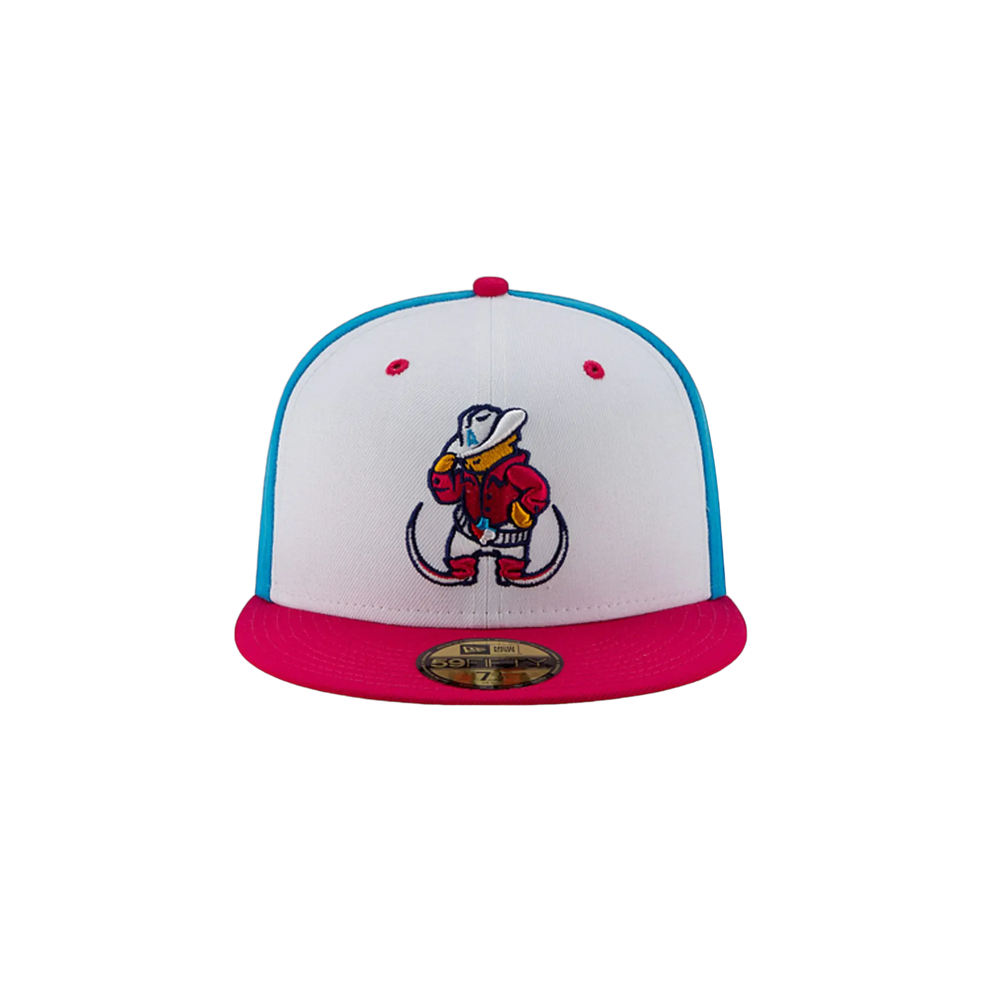 59FIFTY Amarillo Theme Night Amarillo Sod Poodles 'Pointy Botas' Fitted Hat "White and Sky Blue / Hot Pink - Brim" NE747