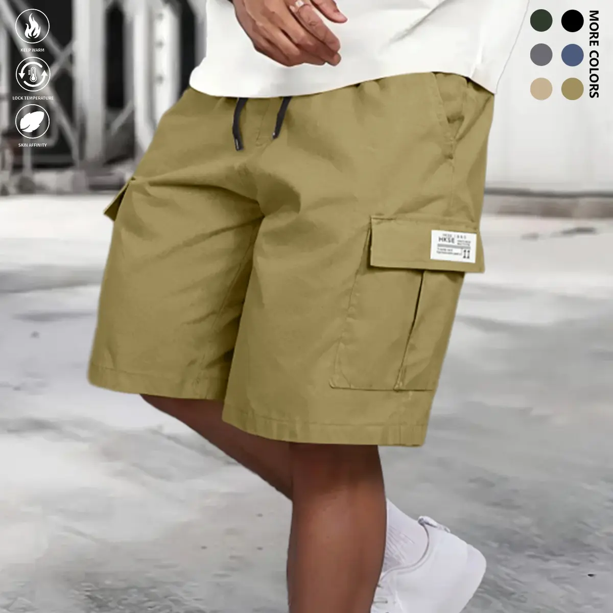 Menswear Multi-Pocket Cargo Shorts - American Retro Brand, Mid-Length, Drawstring Adjustable Waist, Functional Windbreaker Style, Military-Inspired Casual Relaxed Shorts, Suitable for Sports and Fashion Use, Military-Inspired Men's Shorts