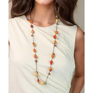 Handcrafted Textile-Wrapped Bead Necklace
