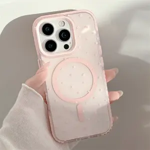 Simple pink full screen star magnetic phone case for iPhone 13 14 15 16 pro max