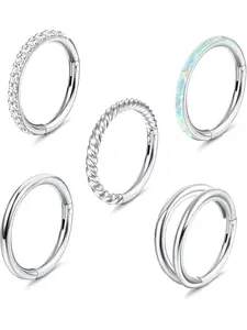5pcs Surgical Steel Nose Rings for Women, Opal Cz Clicker Hinged Septum Piercing and Lip Hoops, Elegant Helix and Cartilage Earrings