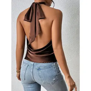 Women Halter Backless Tank Top, Casual And Fashionable For Daily Wear Chocolate Brown Topbackless Blousebackless Topcoffee Brown Top Womenswear Basic