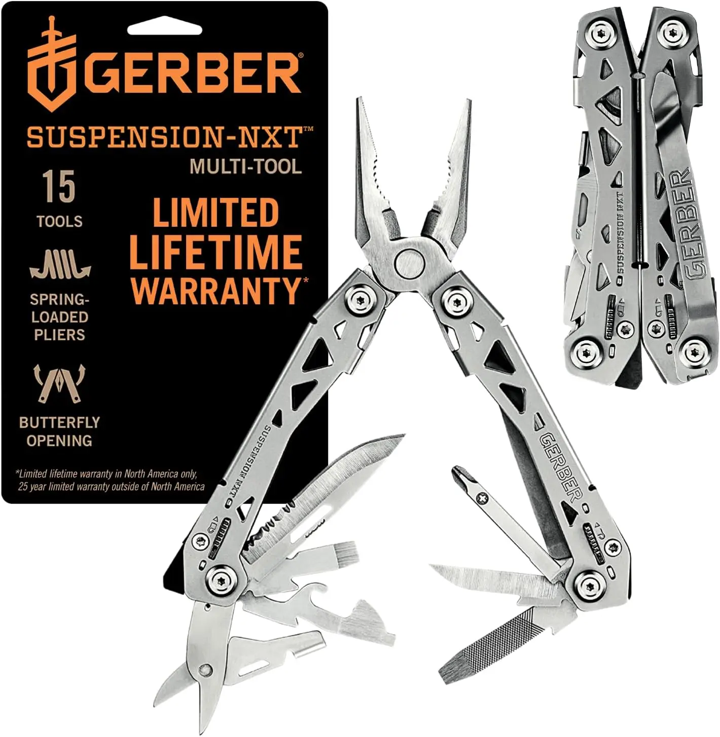 Gerber Suspension NXT 15-In-1 Multitool Pliers, EDC Knife, Stainless Steel | Stainless Steel, Needle Nose Pliers, Wire Stripper, Survival/Camping Gear, Gifts for Men, EDC Pocket Clip