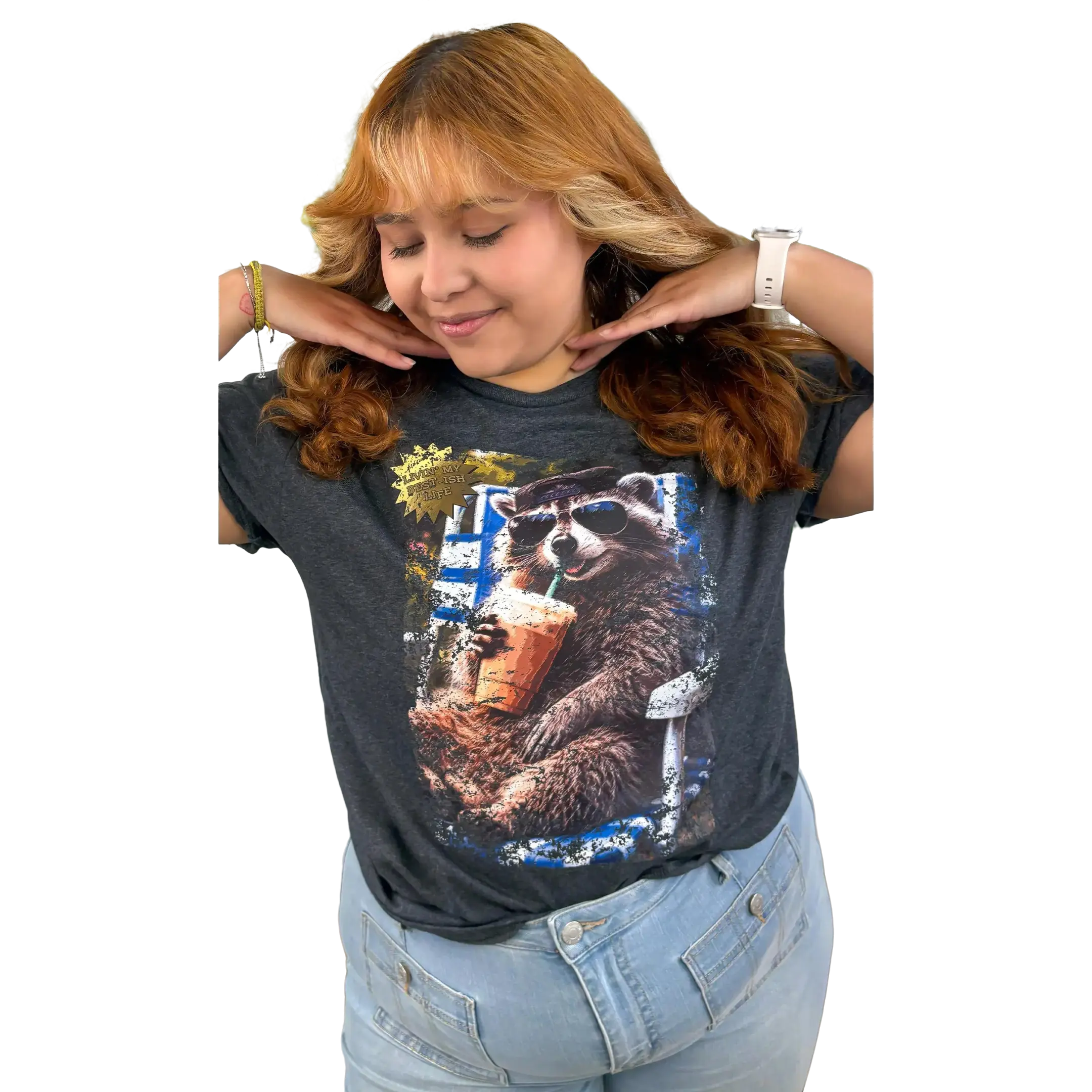 Women's Short-Sleeve Round Neck Graphic T-Shirt - "Livin' My Best Life" Vibe Tee, Casual 1-Piece Top for Students, Pairs with Jeans & Skirts