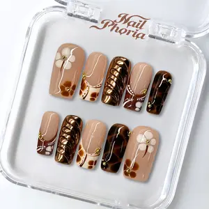 NailPhoria BURNT SUGAR BLOOM - Handmade Press-On Nails | Reusable, Salon-Quality, Long-Lasting, Glossy Design