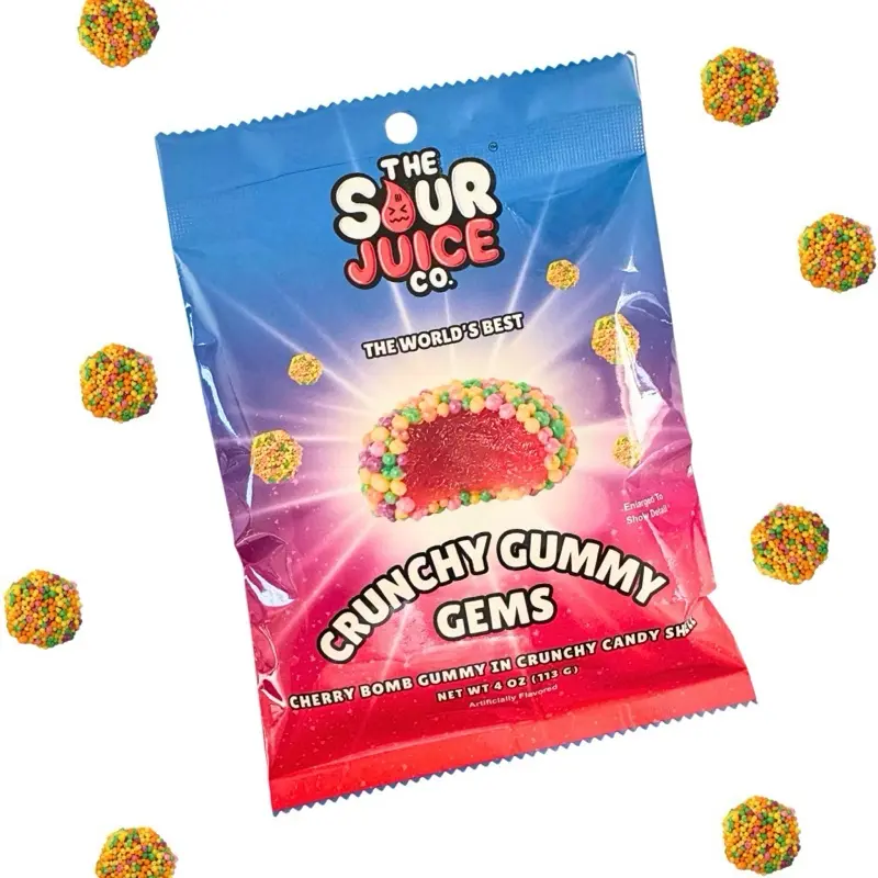 The Sour Juice Co - Halal Crunchy Gummy Gems - Cherry Bomb Flavor