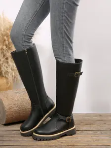 Women's Fashion Boots with New Buckle, European and American Style Thick Heel Design, Lightweight Western Stacked Style Cowboy Boots