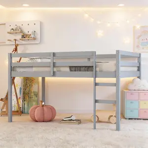 Loft Bed Twin,Loft Bed for with Ladders and Guard Rails,Solid Wood and Sturdy Low Loft Bed Frame for Boys Girls and Junior,No Box Spring Needed,Easy to Assembly,Twin(Grey)
