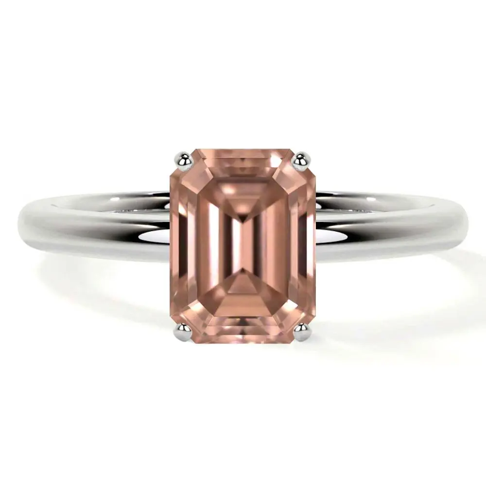Natural Emerald Cut Morganite Solitaire Ring (1.00cts)-RMG084-7X5-AAAA