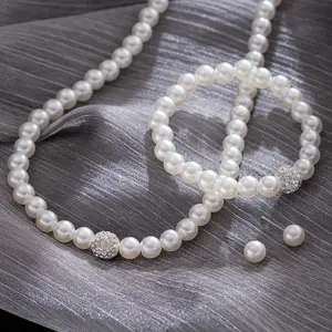 Women Jewelry Set - Elegant Imitation Pearl Necklace, Bracelet, and Earrings Set , Vintage Sparkling Rhinestones Adjustable Necklace Wedding Engagement Anniversary Jewelry Gift Set