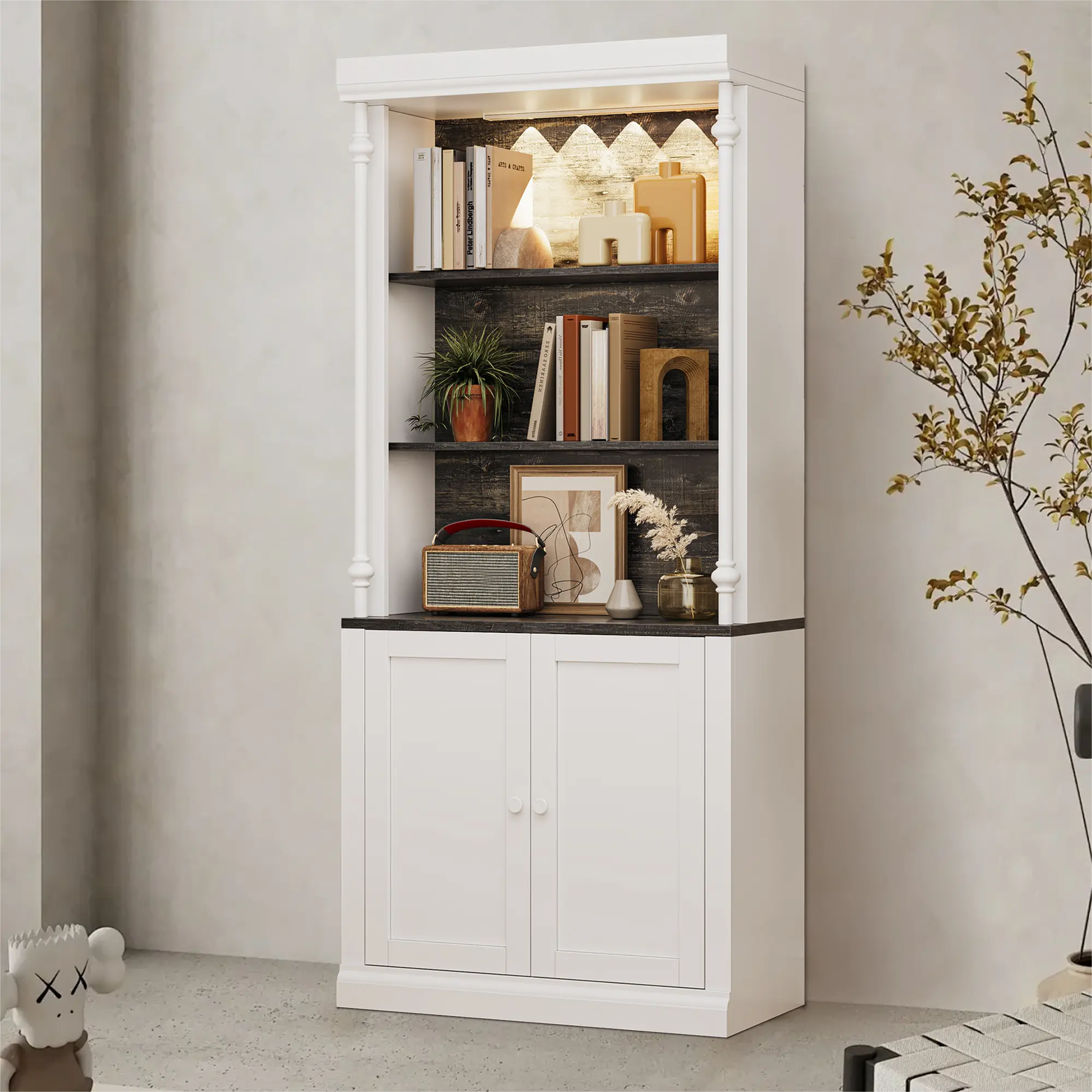 Roman Column Parcel Drop Box, Lockable Floor Standing Delivery Box with LED Lights, Secure Storage Cabinet with Adjustable Shelves for Home Office Porch