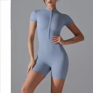 Skinny sports onesie, solid color zipper short-sleeved slim-fit yoga onesie, dance fitness onesie