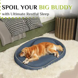 Large Oval Pet Bed Cushion, Soft Plush Dog Cat Cushion Bed with Removable Pillow, Washable Comfortable Sleeping Mat for Medium & Large Dogs