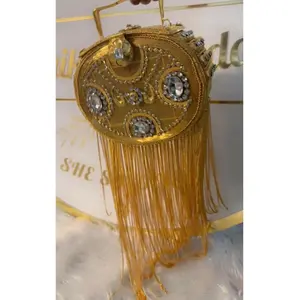 Bridal Party Gold Rhinestone Clutch Bag-1 with Sparkling Rhinestones & Gold Fringes for Wedding Essentials