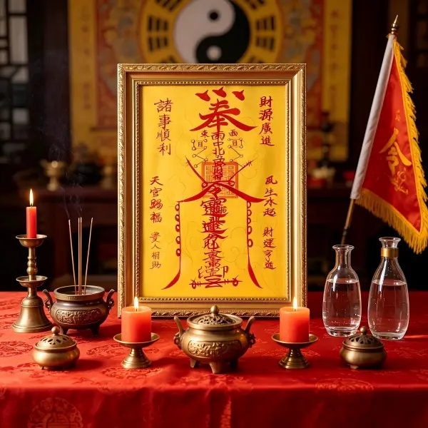 Hand-Painted Taoist Wealth-Attracting Photo Frame - Artisan-Crafted, 9×12in Home Decor for Table Placement, Features 9 Purple Fire Design for Prosperity & Blessings