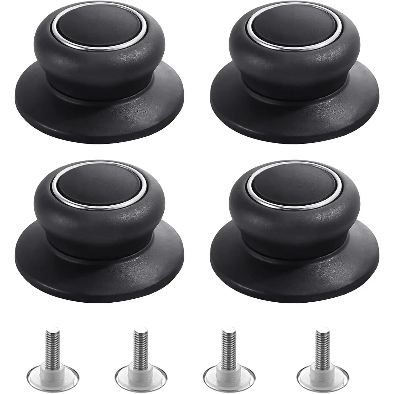 4 count Universal Pot Lid Top Replacement Knob,Heat Resistant and  static electricity,Easy installation Kitchen Cookware Replacement Pan Lid Holding Handles. (Black)