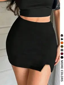 Women's Split Hem Skirt, Casual Fitted Short Slit Skirt for Parties, Home Comfort, Daily Wear, Outdoor, Soft Fabric, Bottom, Casual Fashionable Skirt