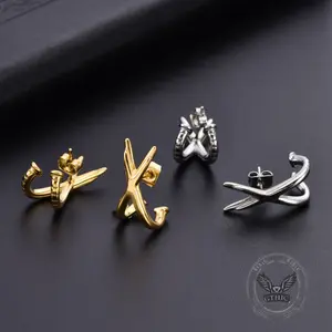 GTHIC Simple Double-Layer Cross Stainless Steel Earrings Edgy Unisex Design for Streetwear and Daily Looks