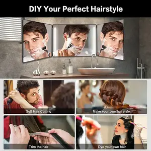 1-piece foldable makeup mirror, retractable and adjustable, hanging makeup mirror, foldable three-sided hairdressing mirror, unisex