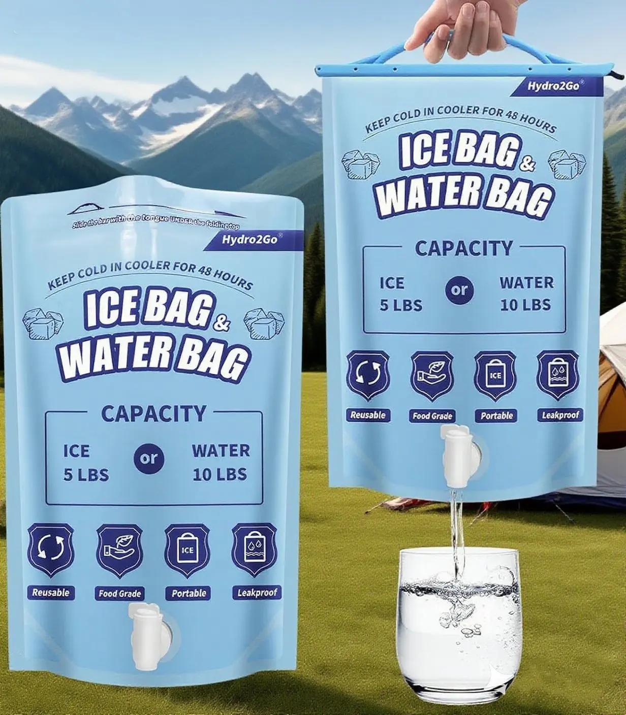 Leakproof Reusable Ice Bags Extra Large Capacity Long Lasting Instant Cooling for Camping Fishing Beach Picnic Hiking Travel Outdoor