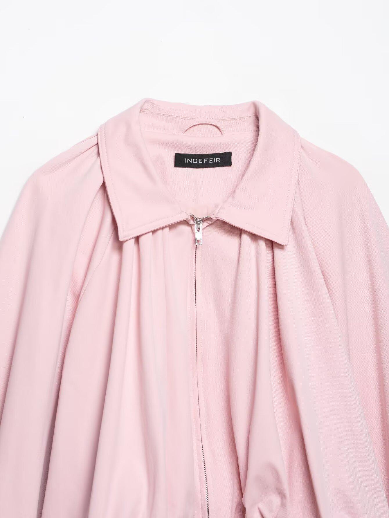 European And American-style Balloon-sleeve Aviator Jacket For Women