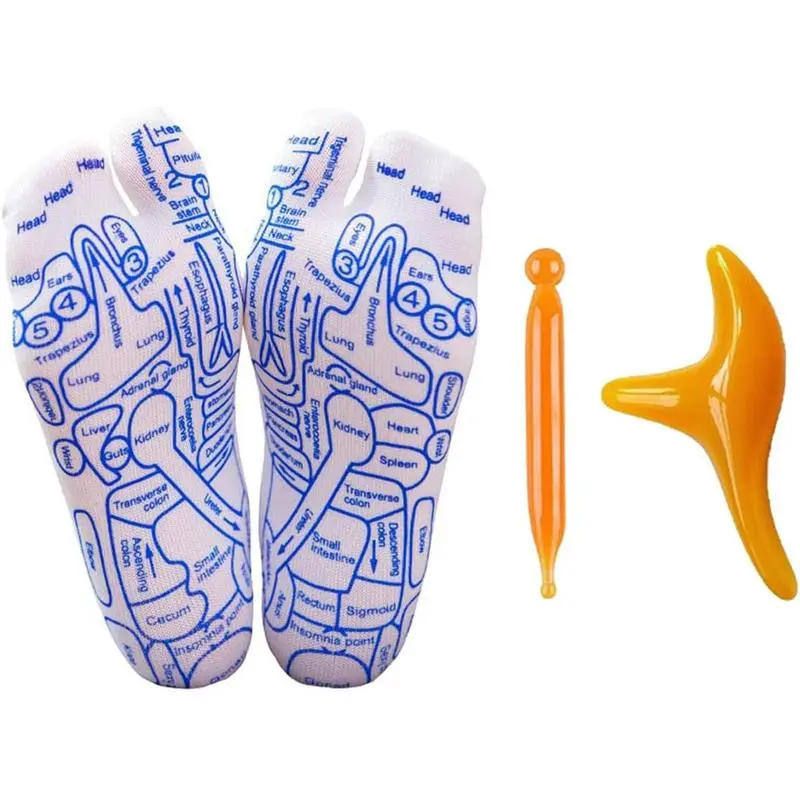 White Acupressure Foot Massage Socks Set with Tool – Targeted Foot Relief for Home Relaxation