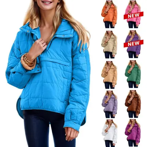 TanmingModa Women's Oversized Hooded  Jacket Quilted Lightweight Winter Warm Pullover Padded Hoodies  Casual Long Sleeve Solid Color with Side Pockets & Adjustable Cuffs - Womenswear Shirts Minimalist Outerwear Blouses Basic Cute Leggings