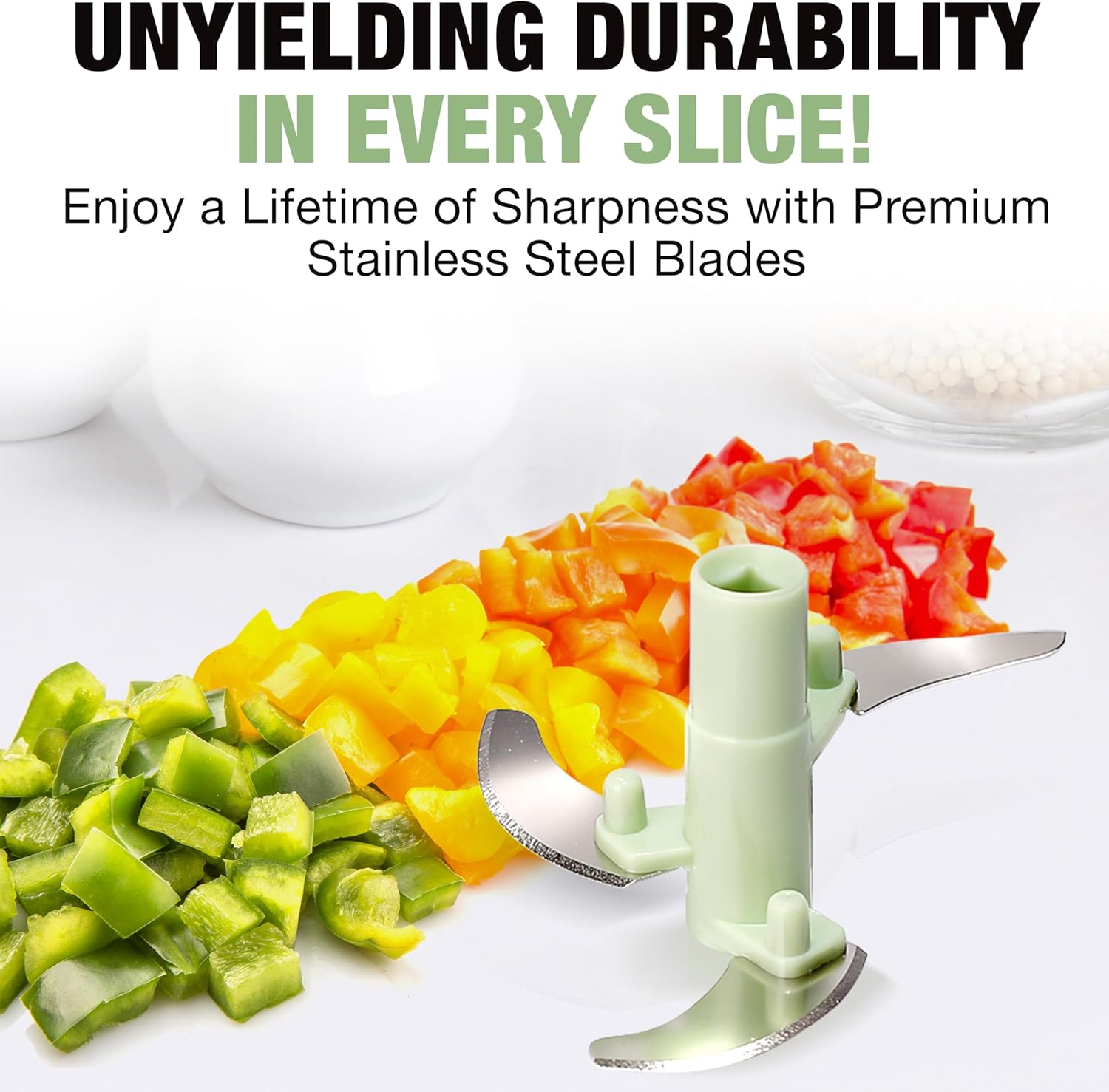 Manual Food Processor - Pull String Hand Chopper for Kitchen - Handheld Vegetable & Salad Cutter - Portable Garlic Mincer & Onion Dicer - Compact BPA-Free Stainless Steel Veggie Slicer - 18 oz