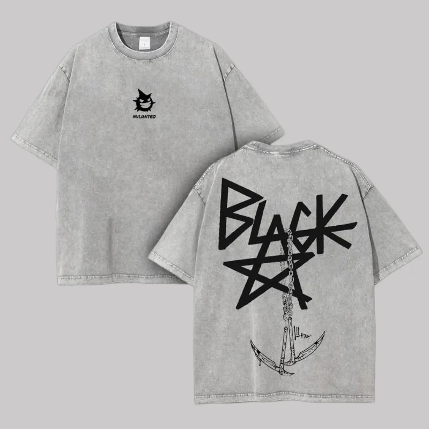 Retro Vintage Blackstar X Chain Scythe - Soul Eater Anime Double Printed Washed T-Shirt Unisex Mineral Anime Manga Wash Heavy Cotton T-shirt, Gift For Anime Fan Lover Washed Streetwear soft cotton vintage  unisex t-shirt washed tees for Men and Women