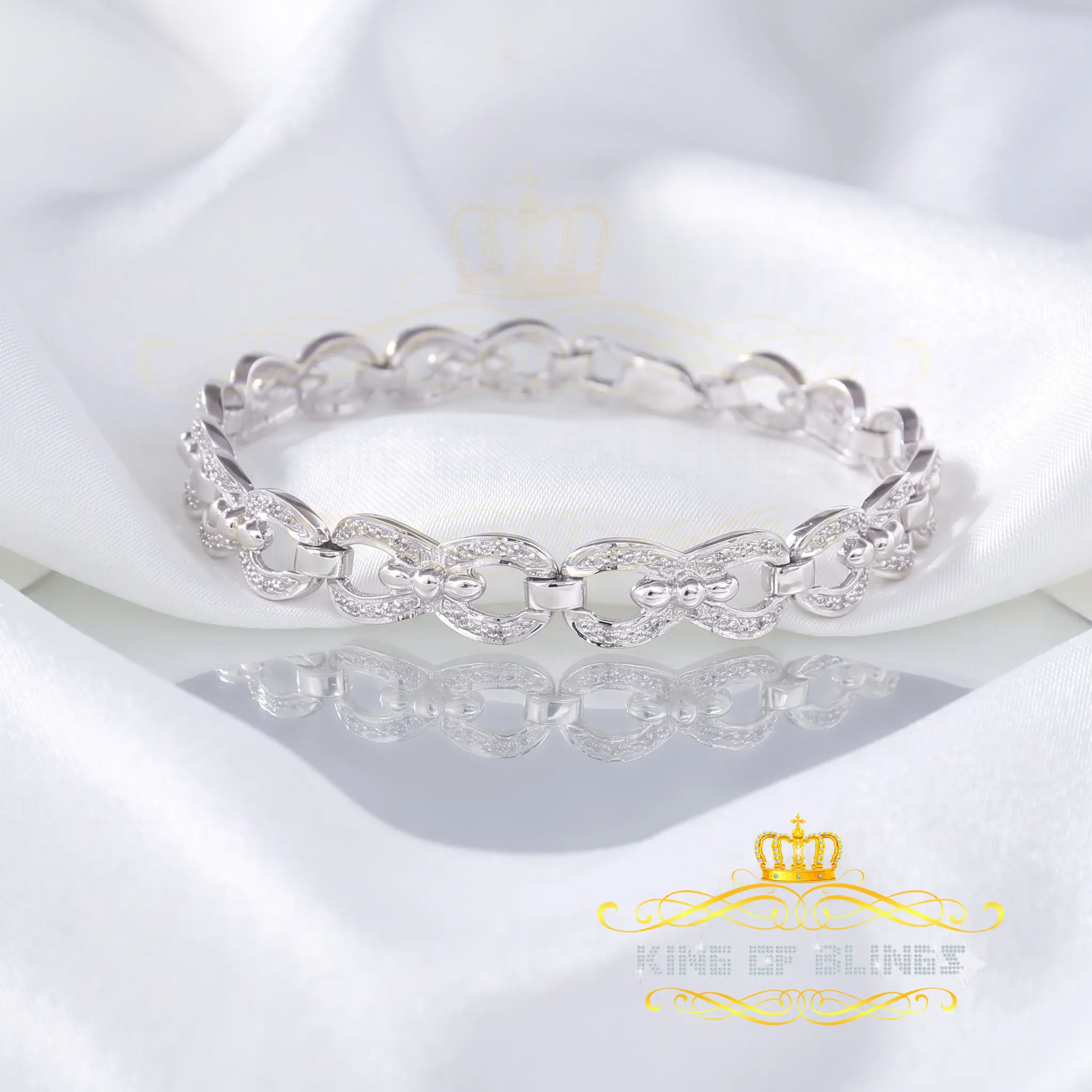 King Of Bling's 925 Silver White 0.20CT Real Diamonds Fancy Style Men's/Womens  Bracelet Size 7''