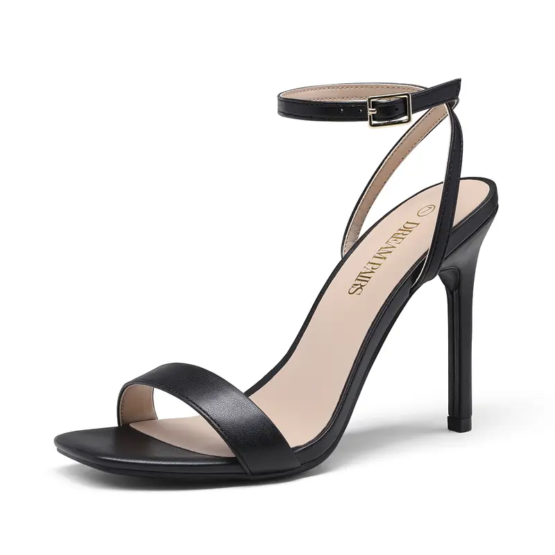 Dream Pairs Women's Soft Slim Stiletto Sandals - 4in Bold Height Steady High Heels, Classic Comfortable Square Open-Toe Footwear with Adjustable Ankle Strap for Wedding, Party