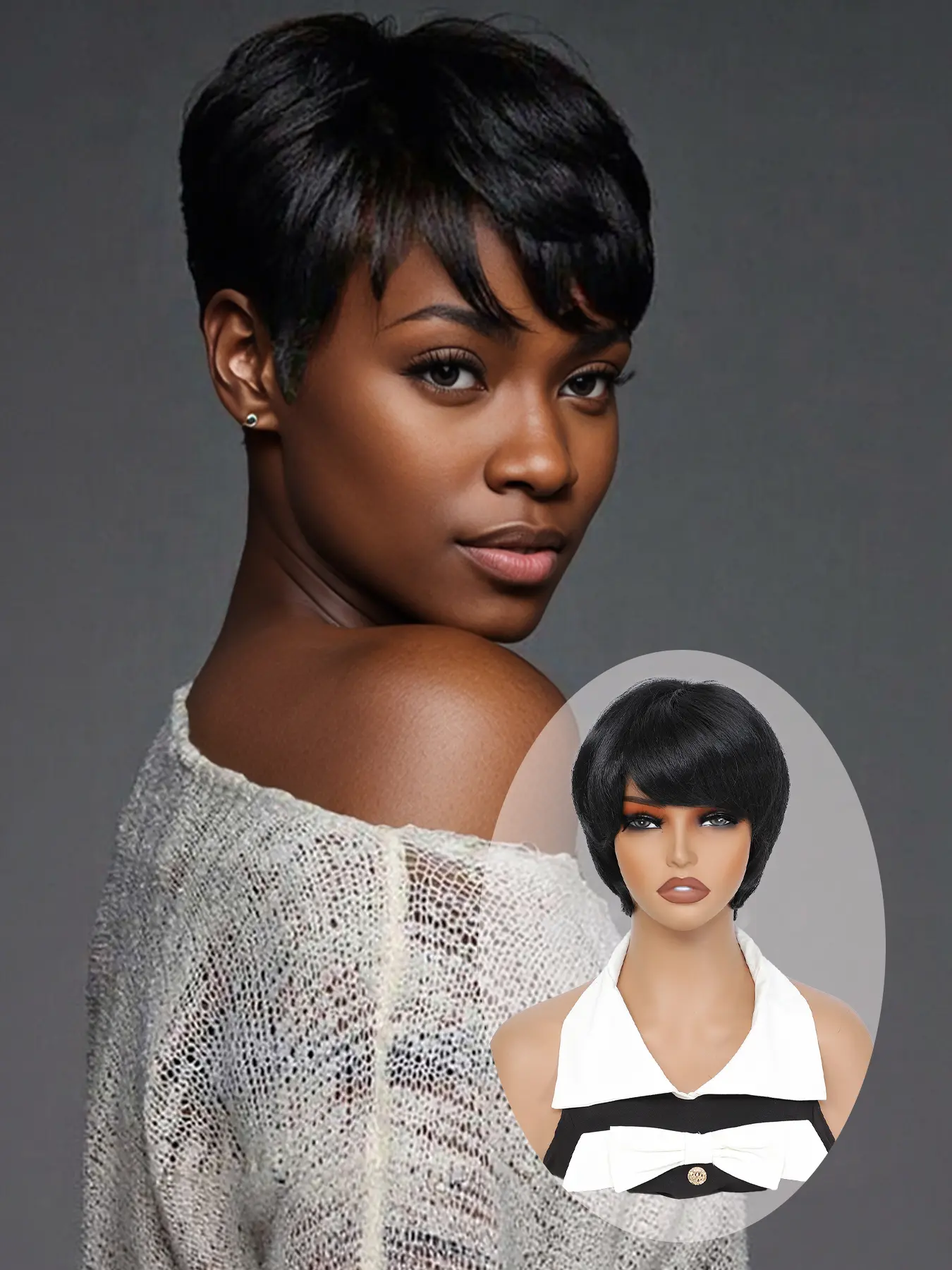 Lehanhair Elegant Short Straight Buzz Cut Wig for Women, Hair Straight Wigs, 8-Inch Short Buzz Cut with Bangs, Fully Machine-Knitted Wig - Perfect Choice for Christmas, New Year, and Daily Wear