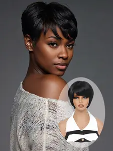 Lehanhair Elegant Short Straight Buzz Cut Wig for Women, 8-Inch Short Buzz Cut with Bangs, Fully Machine-Knitted Wig - Perfect Choice for Christmas, New Year, and Daily Wear