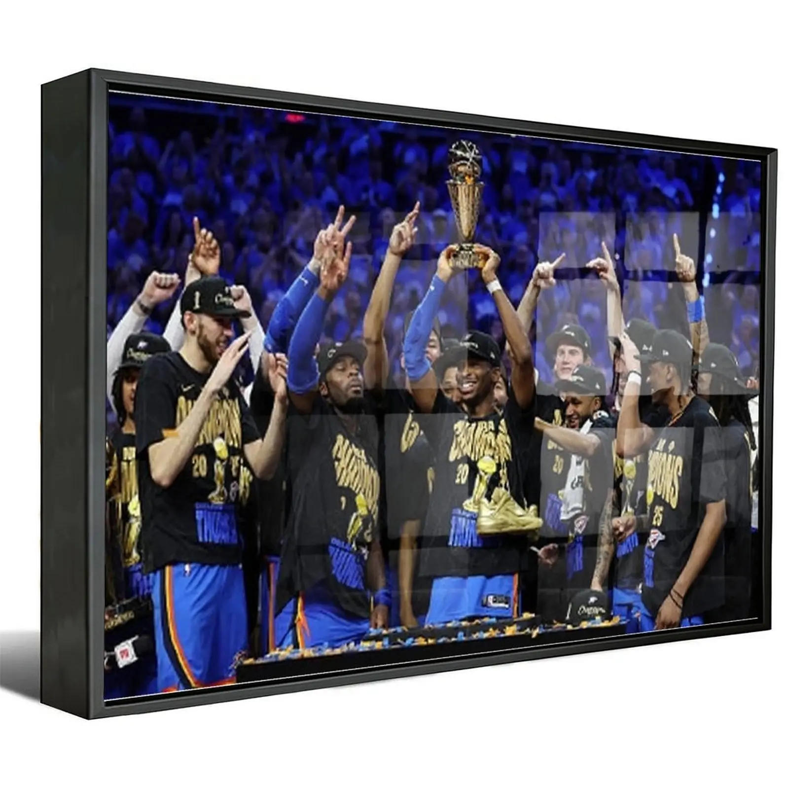 Oklahoma City Thunder 2025 NBA Champions Trophy Celebration Cotton Canvas Poster Print, Lightweight Basketball Wall Art with Mount Hanging, Home Decor for Man Cave, Gym, Father's Day Gift