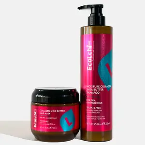 ECOLCHIPRO Collagen Shea Butter Hair Mask & Shampoo Set Natural Ingredients Collagen Deep Conditioning for Dry Damaged Hair 550ml Mask 750ml Shampoo Paraben-Free Sulfate-Free