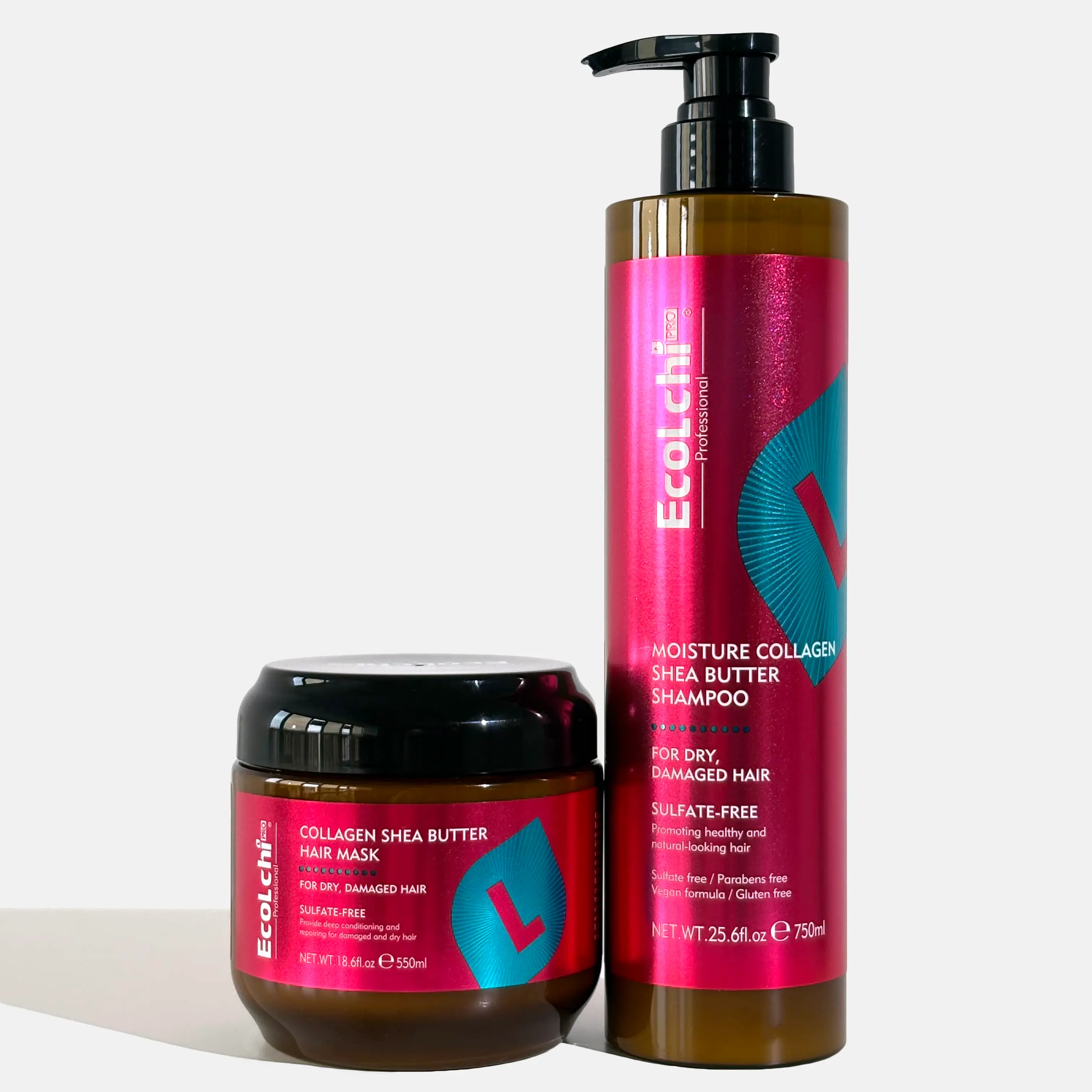 ECOLCHIPRO Collagen Hair Mask & Shampoo Set, Hydrating Repair Treatment with Argan Oil for Dry Damaged Hair, Sulfate-Free Haircare for a Soft, Glossy Finish, 750ml Shampoo & 550ml Mask