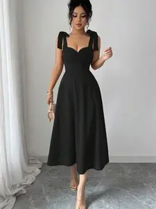 Sleeveless Tie-Up Bow Decor Waist A-Line Elegant Romantic Dress