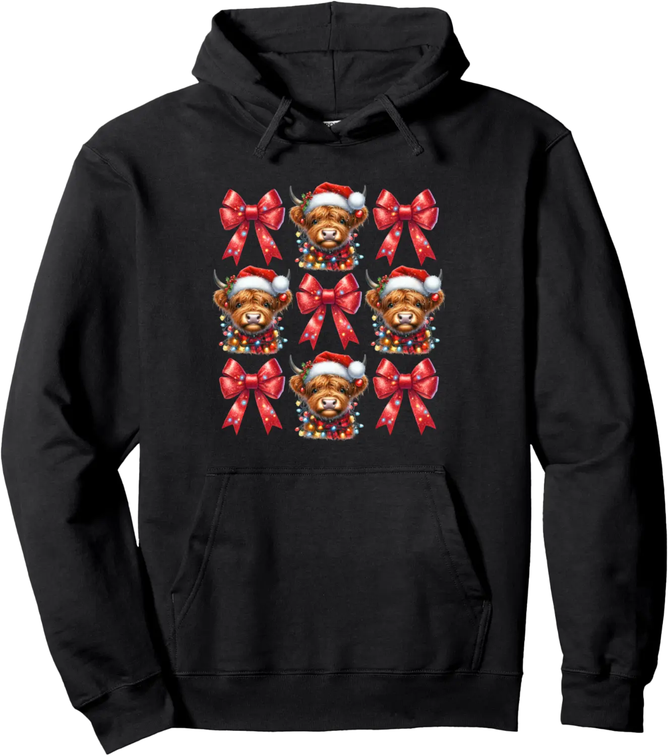 Coquette Cowgirl Christmas Highland Cow Bow Retro Western Pullover Hoodie - Sabrinasmitl Shop 23B0DH7THZFC