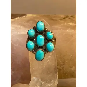 Turquoise ring size 7  Zuni flower petite point sterling silver women girls