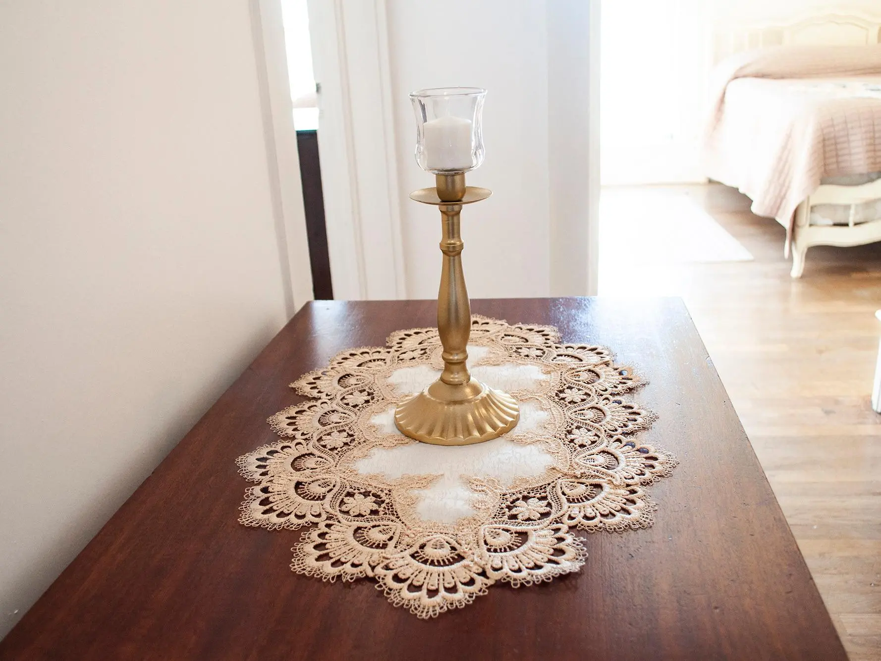 Linens Art And Things - Gold European Lace & Antique Jacquard Fabric Doily, Table Placemats (14in, 14inx21in)