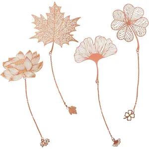 4 count  Metal Leaf Bookmarks with Pendant, 4 Styles Exquisite Hollow Metal Leaf Bookmark, Bookish  for Book Lovers Readers Teens Adults Women Men